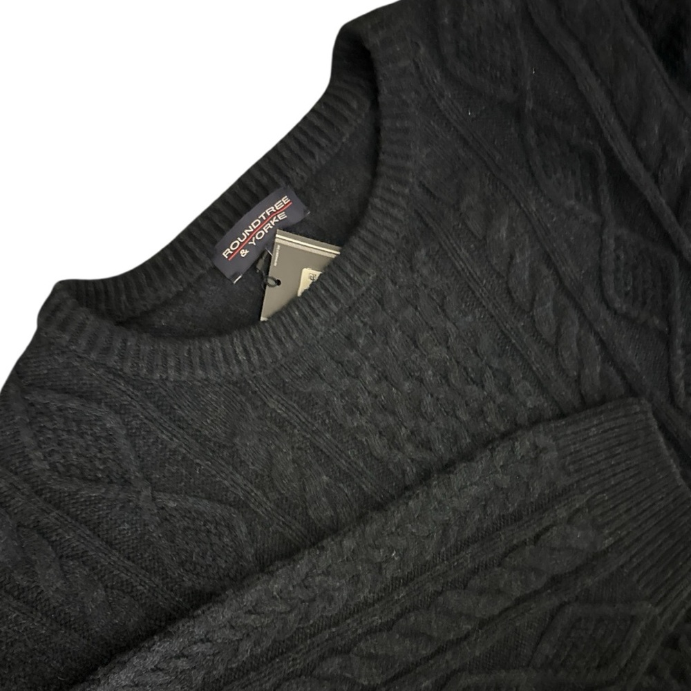 NWT Roundtree & Yorke 3X 3XB Navy Wool Blend Fisherman Style Cable knit Sweater